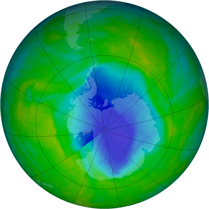 Antarctic ozone map for 25 November 1992